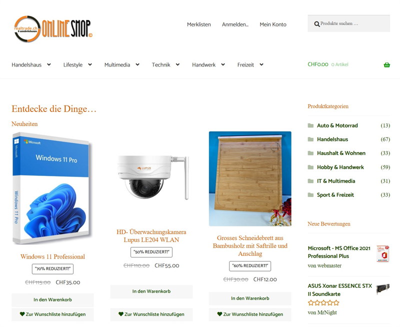 Onlineshop Startseite 2018